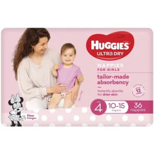 Huggies Ultra Dry Nappies Girl Size 4 (10-15kg) 36 Pack